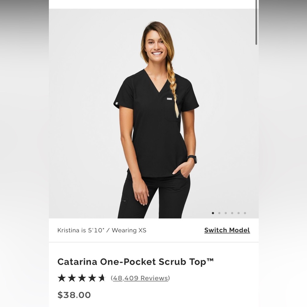 Figs Caterina one pocket scrub top, black, size medium. Never worn.